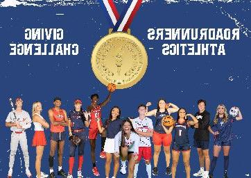 Roadrunners Athletics Giving Challenge graphic with athletes from each sport and a gold medal in the middle